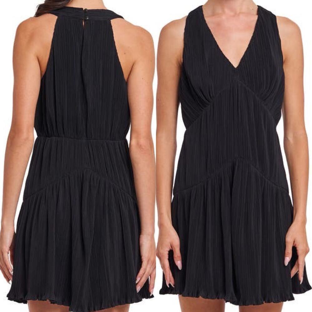 NWT Ciebon Black Halter Mini Dress Pleats Ruffled Hem SIZE Medium